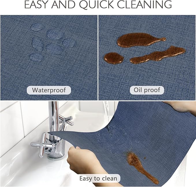 Faux Leather Placemats Set of 8 Washable PU Table mats for Kitchen Table - Heat Resistant, Waterproof, Easy Clean, Anti Slip 11.8" x 17" (Dark Blue-8 Pack)
