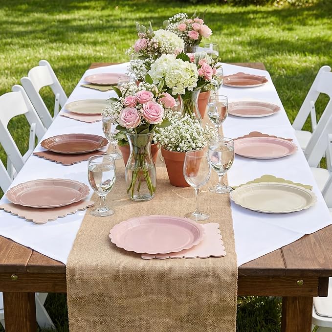 200pcs Boho Party Supplies Plates and Napkins Tableware Set Serve 25 Guests Includes Scalloped 9" 7" Paper Dessert Dinner Plate Napkins for Spring Birthday Wedding Baby Shower Tea Party