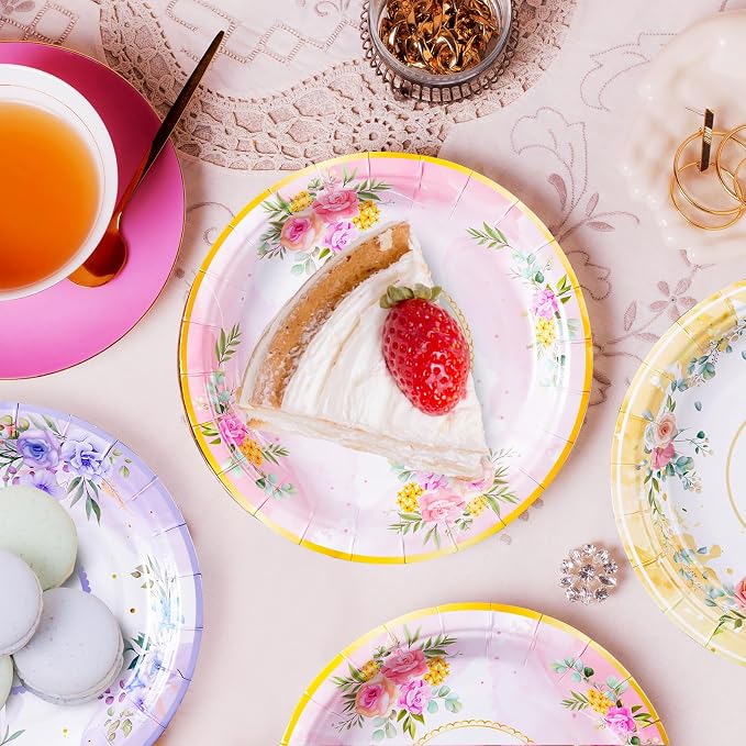 HOMIX 24 Paper Tea Cups and Plates, 7 OZ Disposable Teacups and Saucer Sets | - Image 5