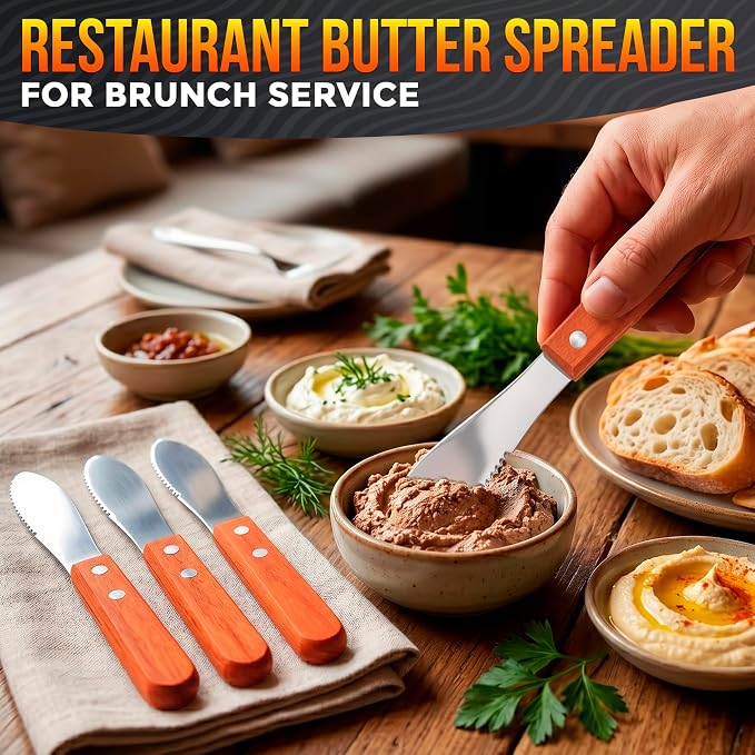 Butter Spreader Knife Set of 4, Wood Handle, 4 Inch Stainless Steel Blade | - Image 7