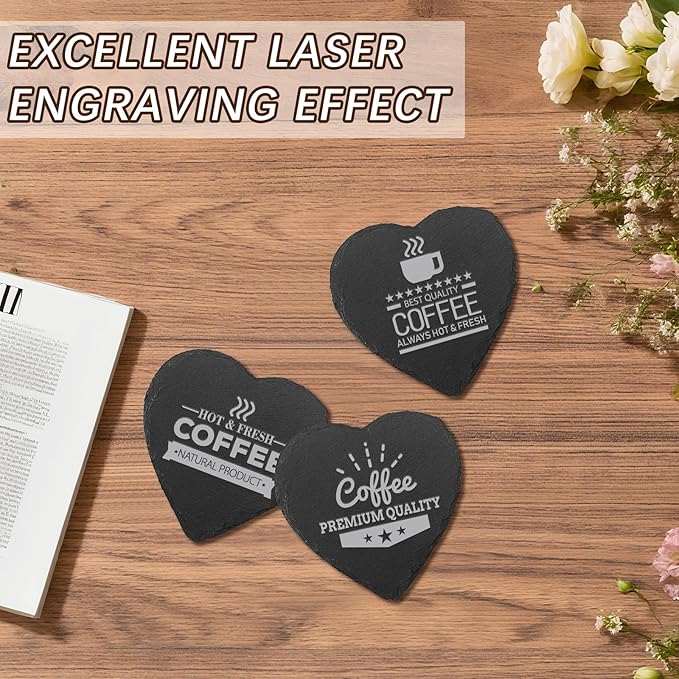 24 PCS Slate Drink Coasters Bulk,4 Inch Black Slate Stone Coasters for Office, Home Decor,Laser Engraving Blanks with Anti-Scratch Bottoms for Coffee Bar Kitchen Heart