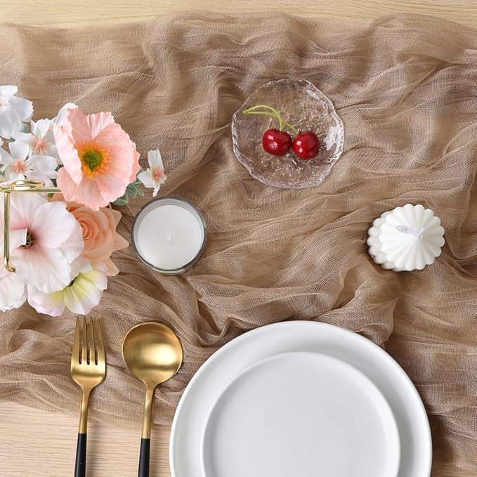 Coffee Cheesecloth Table Runner Cheese Cloth Wedding Birthday Party Decor | - Image 4