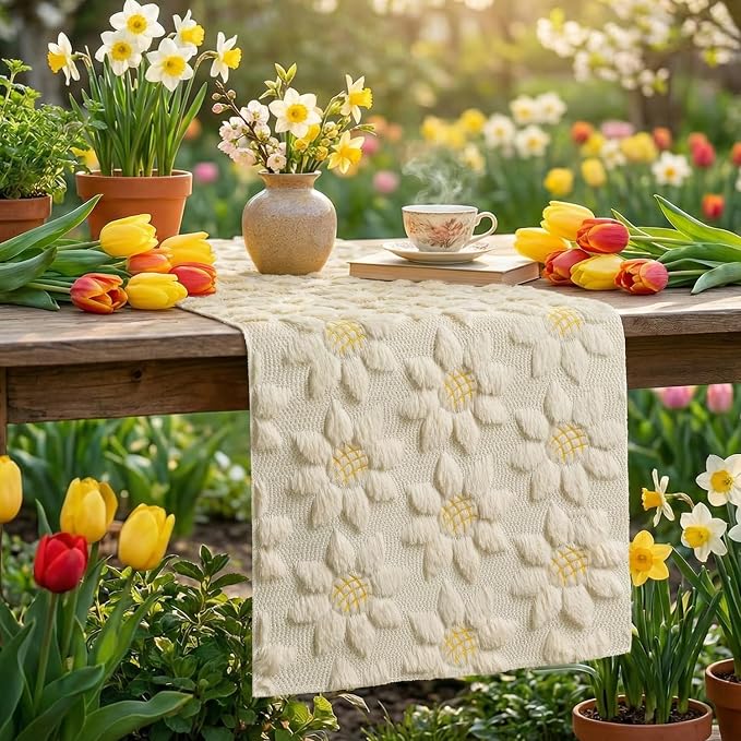 Artoid Mode Beige Soft Plush Faux Fur Jacquard Embroidery Sunflower Spring - Image 5
