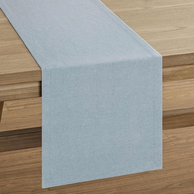 Basic Linen Style Table Runner, 14x48 Inch Chambray Blue | Mitered Corner Design - Image 7