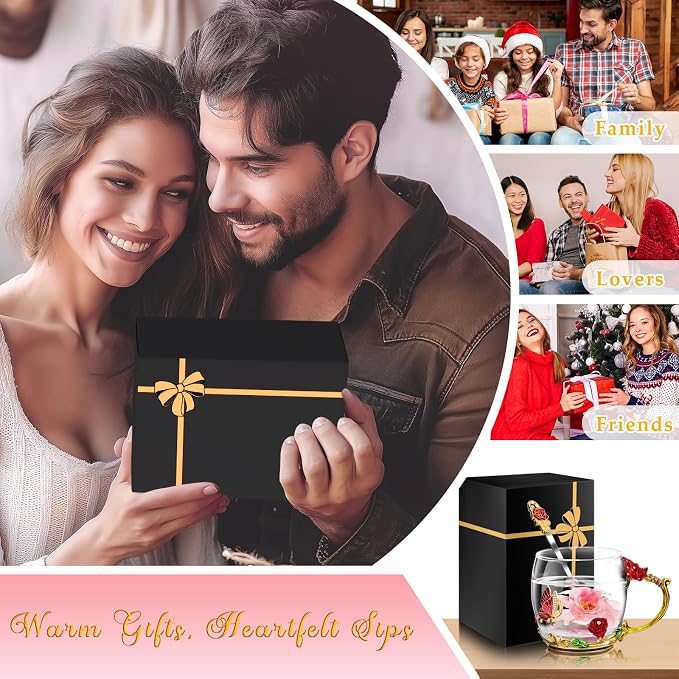 Women Glass Tea Coffee Pretty Cup Set Cute Mug Wife Birthday Wedding - Image 5