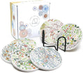 AD Set of 6 Coasters for Drinks Absorbing Round Ceramic Stone Coaster with Cork Base,Tabletop Protection Mat for Mugs and Cups,Office,Kitchen (Bontanicals with Holder)