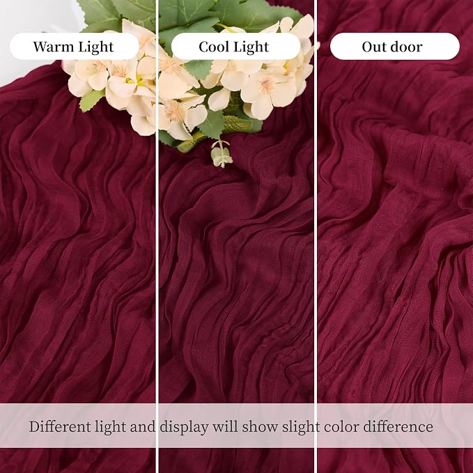 3 Pack Burgundy Cheesecloth Table Runner, 17 x 108 Inch, Gauze Cheese Cloth - Image 6
