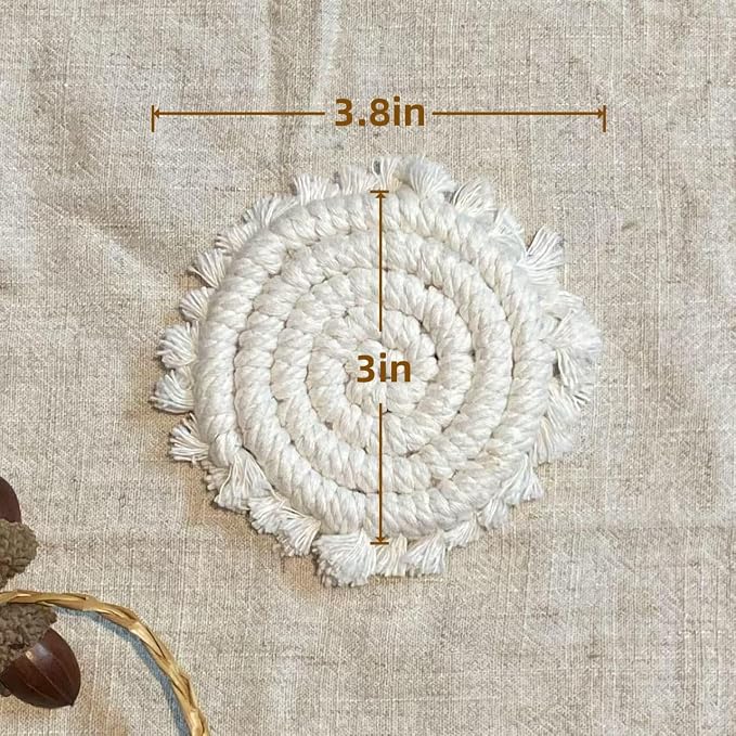 Coomin Car Coasters for Cup Holders, 3.8in 2p Beige | Absorbent Macrame Drink - Image 2