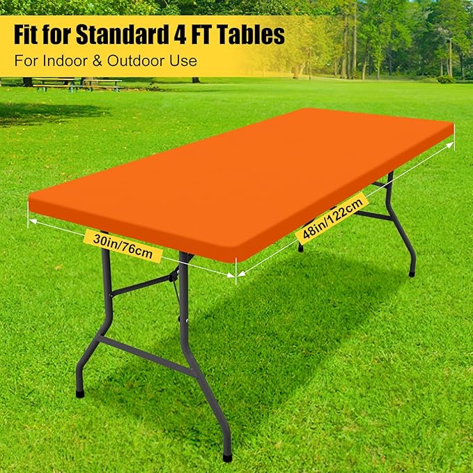Smiry Rectangle Tablecloth, Elastic Fitted Flannel Backed Vinyl Tablecloths for 4ft Folding Tables, Waterproof Wipeable Table Covers for Indoor, Outdoor, Picnic and Camping (Orange, 30"x48")