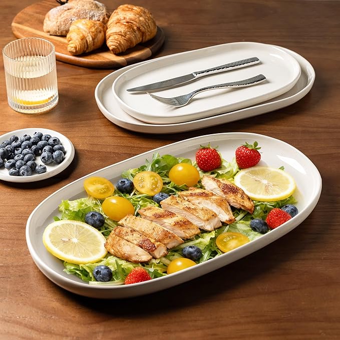 AmorArc Large Ceramic Serving Platter, 15.5"/14"/12.2" Oval Platters Microwave Safe, Serving Trays for Wedding, Stoneware Serving Dish for Entertaining&Party, Set of 3