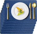 Vinyl Placemats Set of 6 Faux Leather 100% Waterproof Wipeable Washable Place Mats Heat Resistant Easy Clean Non-Slip Table Mats for Indoor Outdoor. (6,Blue)