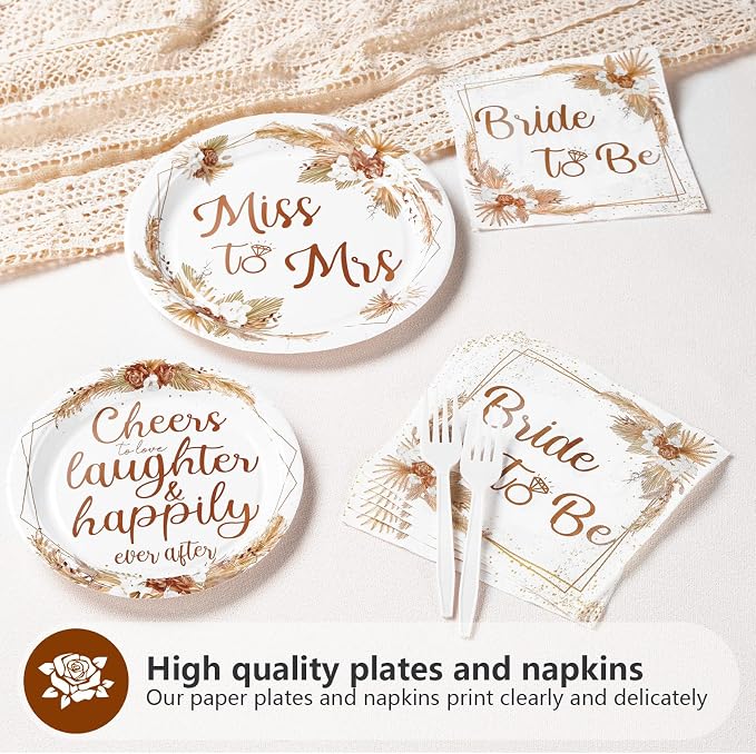 Grencian 96Pcs Boho Bridal Shower Party Decorations, Serves 24 | Miss to Mrs - Image 4