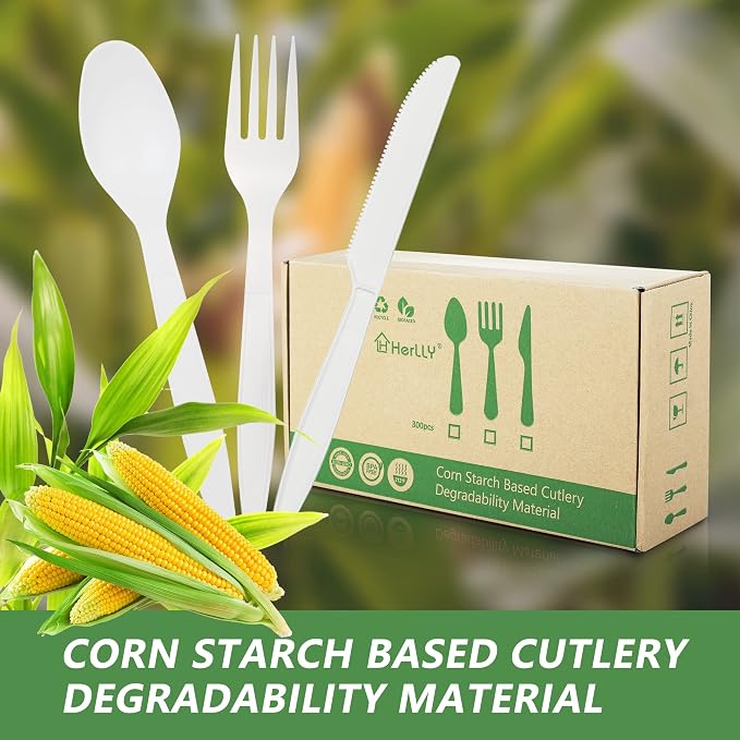 300 Disposable Spoons, Large Biodegradable Eco-Friendly Durable and Heat - Image 4