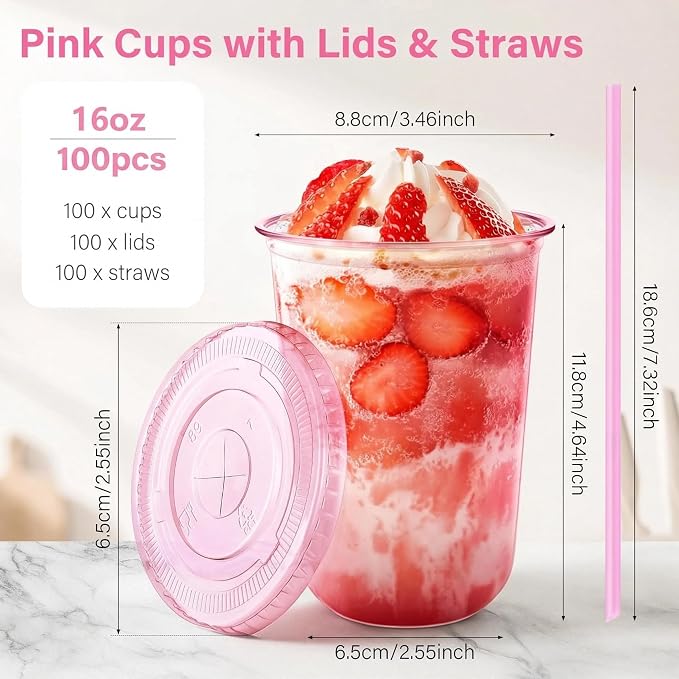KesaPlan 100 Pack 16 oz Pink Plastic Party Cups - Image 2