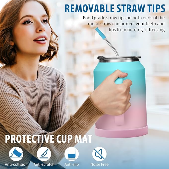 32 oz Insulated Coffee Mug Tumbler - w/ Handle, 2-in-1 Straw & Chug Lid, Silicone Boot, Double Wall Vacuum Insulated Tumblers Cups 32oz, Leak Proof Stainless Steel Water Bottle Work Home Travel Mugs