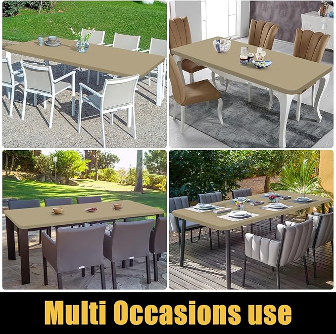 Smiry Rectangle Picnic Table Cloth, Waterproof Elastic Fitted Tablecloths for 4 Foot Tables, Washable Polyester Table Cover for Camping, Indoor and Outdoor (Taupe, 24"x48")
