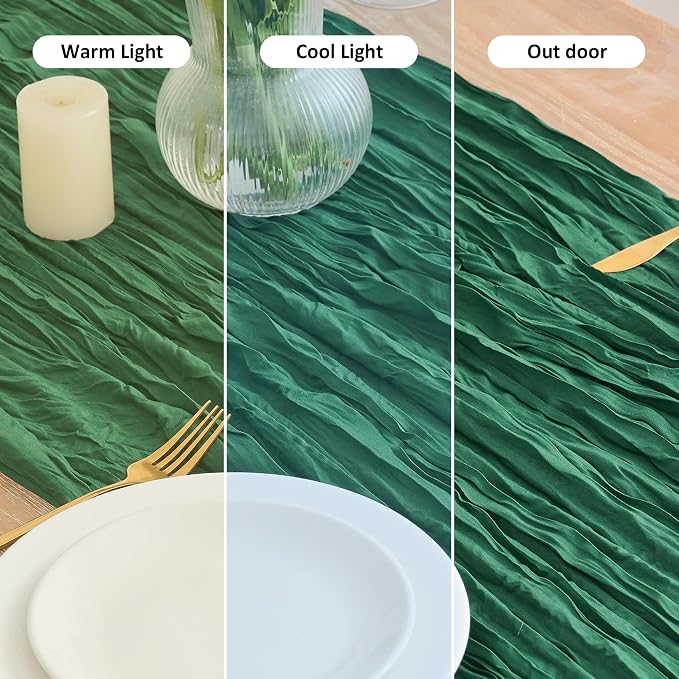 Asee'm 3pcs Emerald Green Cheesecloth Table Runner Christmas 10FT Rustic | Fall - Image 8