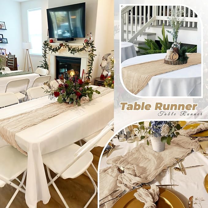 6 Pack Beige Cheesecloth Table Runner 20 x 120 Inch Gauze Table Runner Fabric - Image 6