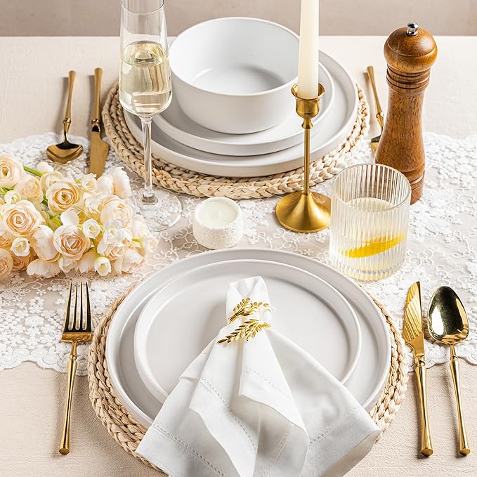 AmorArc Ceramic Dinnerware Sets for 4,Stoneware Plates and Bowls Sets,Chip and Crack Resistant | Dishwasher & Microwave Safe Ceramic Dishes,Service for 4 (12pc)-White