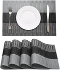 HeloHo Black Placemats Set of 4 Heat-Resistant Washable Place Mats Non-Slip Vinyl Woven Table Mats Wipeable Placemat for Kitchen Dining Table Decoration Indoor Outdoor