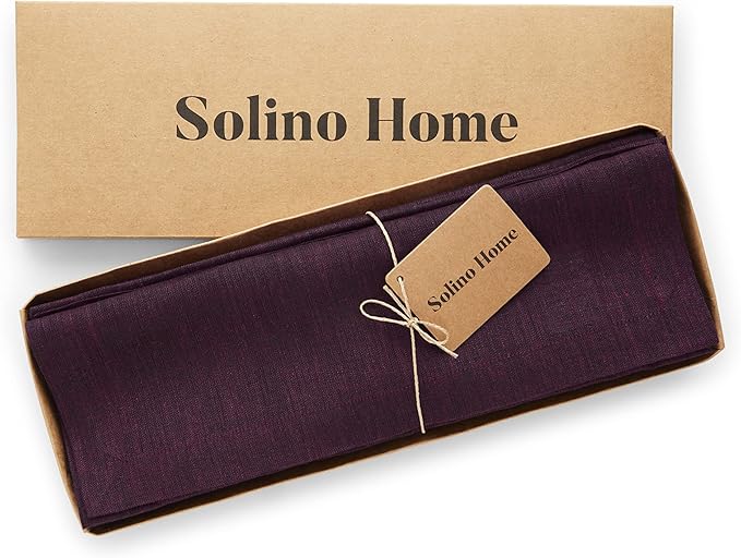 Solino Home Linen Placemats Set of 4-100% Pure Linen Chambray Burgundy Cloth Placemats 14 x 19 Inch for Valentines, Winter - Athena