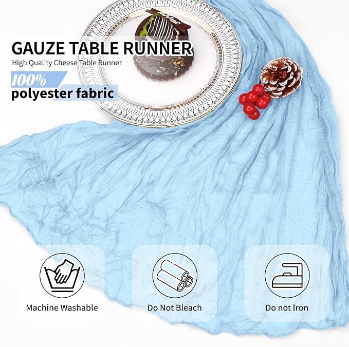 12 Pack Baby Blue Cheesecloth Table Runner 10Ft, Gauze Table Runners 21.5 x 120 - Image 4