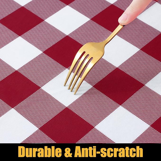 Smiry Rectangle Picnic Table Cloth, Elastic Waterproof Fitted Vinyl Tablecloths, Flannel Backed Buffalo Plaid Table Covers for Dining, Camping, Outdoor (Burgundy and White, 30" x 72")