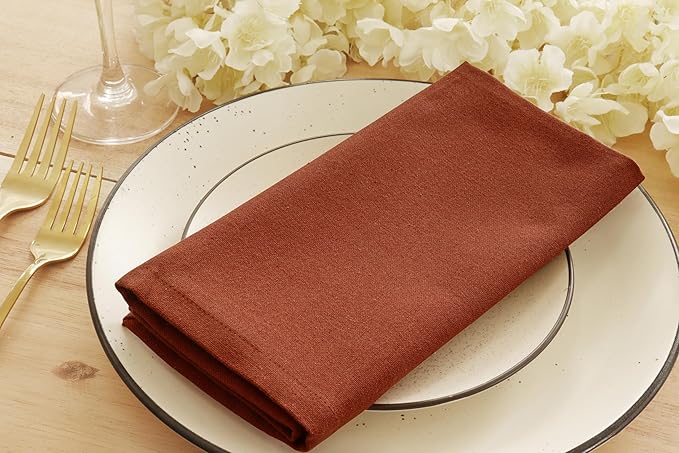 PurpleEssences Rust Set of 12 Cloth Dinner Napkins 100% Cotton 18x18 Inch - Soft Durable Washable - Ideal for Farmhouse Party Fall Thanksgiving - Perfect Everyday Use Table Linen - Rust