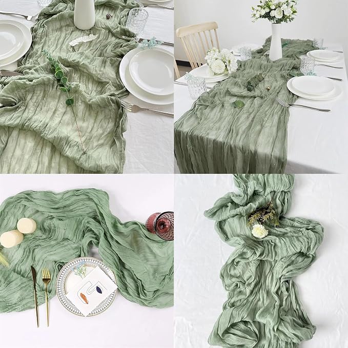 4 Pack Sage Green Cheesecloth Table Runner 20 x 120 inch Gauze Table Runners 10 - Image 5