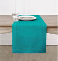 Solino Home 100% Pure Linen Dining Table Runner Teal Hemstitch, 14 x 132 in | by SolinoHome