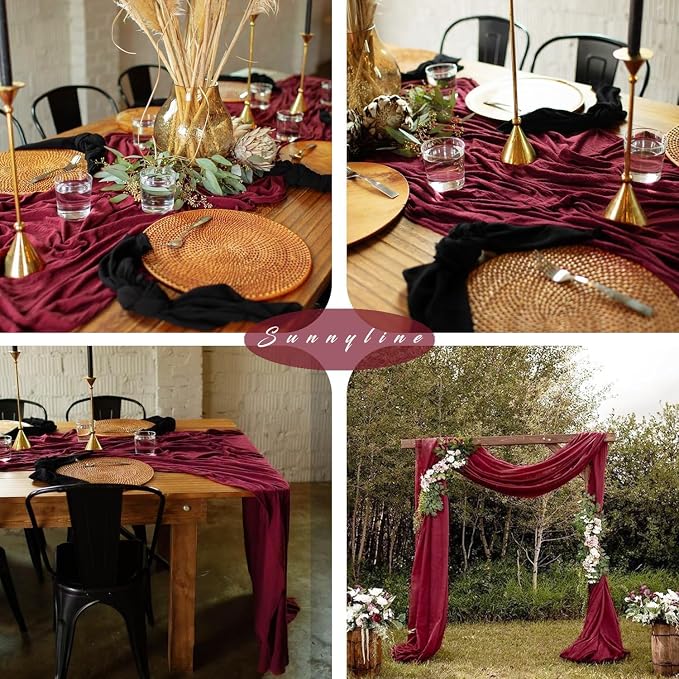 10FT 6 Pcs Burgundy Cheesecloth Table Runner Gauze Fabric Boho Cheese Cloth - Image 6