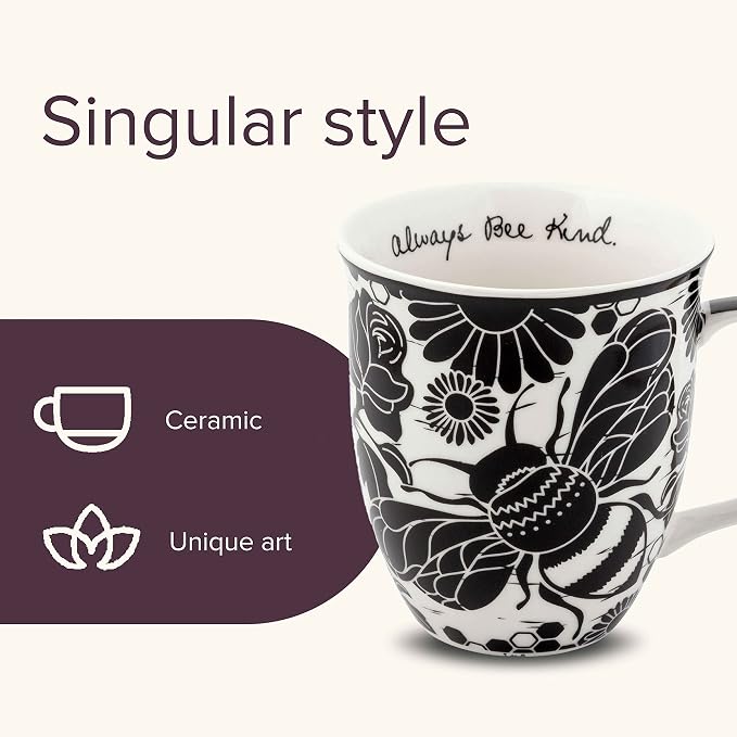 Karma Gifts 14 oz Black and White Boho Mug Bee - Image 3