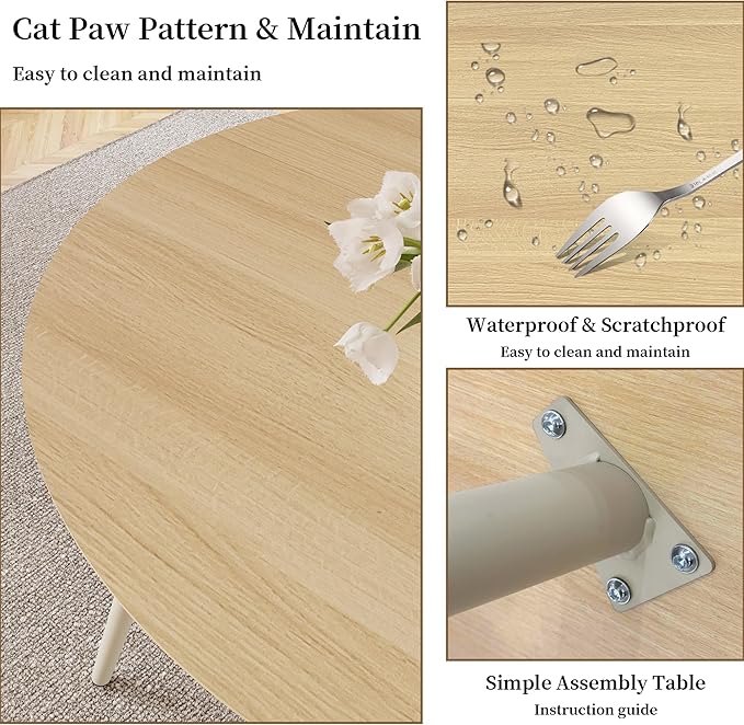 43.3 Inch Round Dining Table Set for 4, Modern Small Kitchen Coffee Set for Dining Room Kitchen Apartment (Cream Table + 4 Brown Chairs)