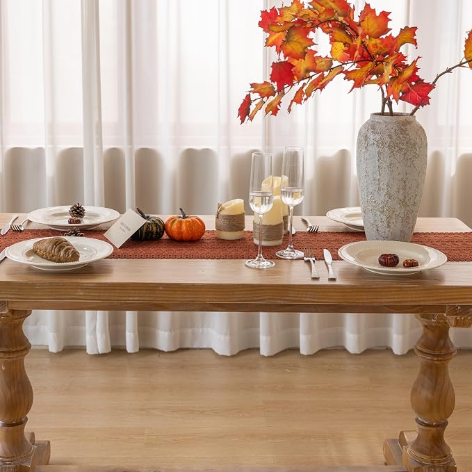 Fall Thanksgiving Boho Macrame Table Runner 12x36 Inch | Woven Burlap Rustic - Image 6