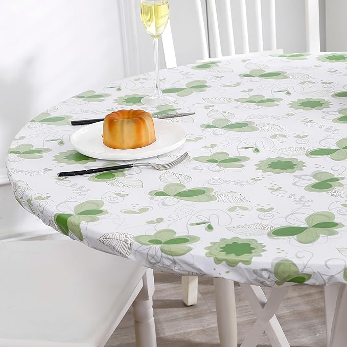 Walrus Round Vinyl Fitted Tablecloth with Flannel Backing Elastic Edge Design Table Cover Waterproof Oil-Proof PVC Table Cloth Stain-Resistant Best for 37"-44" Round