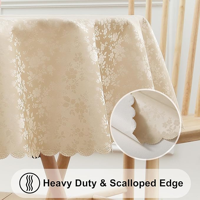Smiry Round Table Cloth, Waterproof Heavy Duty Vinyl Tablecloths, Wipeable Washable Table Cover for Kitchen and Dining Room (Beige, 70" Round)