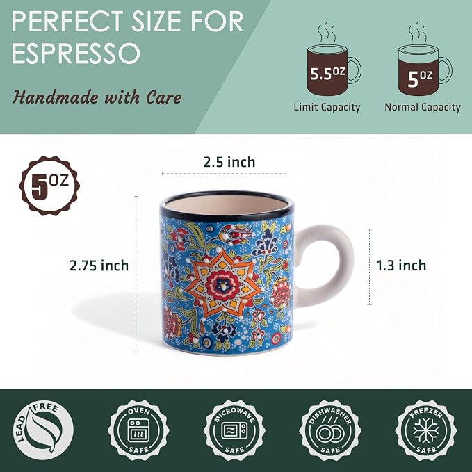 Ceramic Espresso Cups, 5 Oz Espresso Cups Set of 4, Handmade Espresso Cup - Image 2