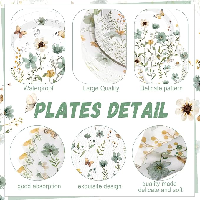 250 Pcs Wildflower Party Decorations Include Spring Summer Floral Paper Plates - Image 2