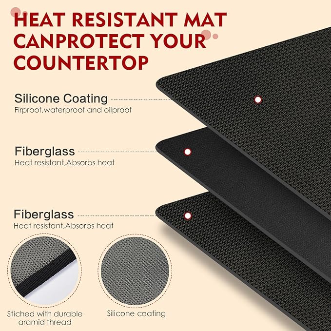 Heat Resistant Mats for Countertop,15x18 in Silicone Heat Resistant Mat for Air Fryer, Fireproof Pad for Coffee Maker,Toaster, Oven, Kitchen Countertop Protector Compatible with Ninja,COSORI, 1PCS