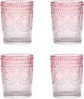 Amzcku Pink Drinking Glasses Set of 4, Vintage Glassware 10 oz- by Amzcku