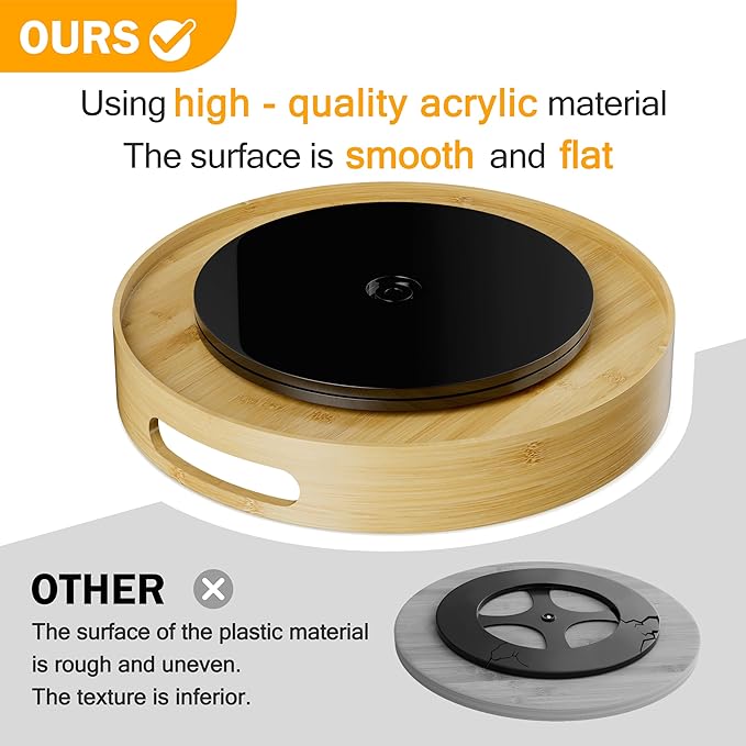 Lazy Susan Organizer Homerays 13 Inch Non-Skid Bamboo Lazy Susan for Kitchen Rotating Spice Rack with Handles, Wood Turntable for Kitchen Cabinet,Countertop (Bamboo, Large)