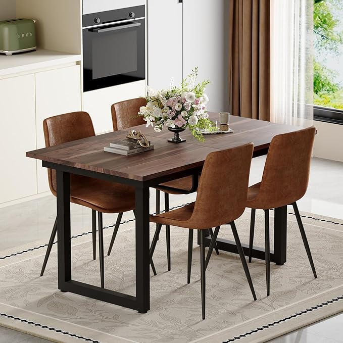 Extendable Dining Table Set for 8, 55"–71" Modern Wood Kitchen Table with 8 Upholstered Chairs, Space-Saving for Living Room Apartment, Sturdy & Comfortable, Easy Assembly