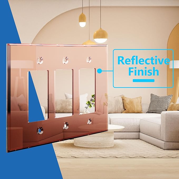 LIDER Reflective Acrylic Decorator Wall Plate, Mirrored Light Switch Plate, Plexiglass Outlet Cover, Acrylic Glass, Oversized 3-Gang 5.25" x 7.06", LWP-33O-ARG5P, Rose Gold, 5 Pack