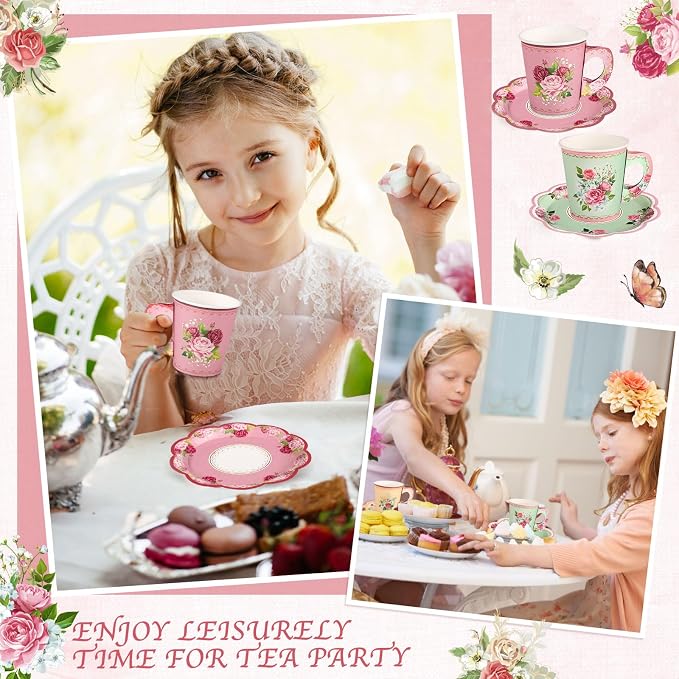 24 Sets Vintage Floral Tea Party Cups 7 OZ Disposable Paper Cups - Image 5