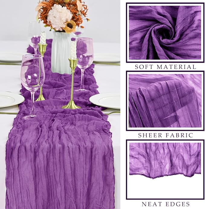 Purple 6 Pcs Cheesecloth Table Runner 10FT Runner - Image 2