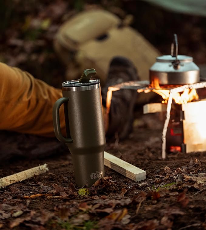 Beast 50 oz Tumbler with Handle Stainless Steel Vacuum Insulated Coffee Ice Cup Double Wall Travel Flask (Army Green)
