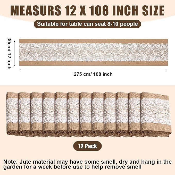 Tatuo 12 Pieces Burlap Table Runners - Image 2