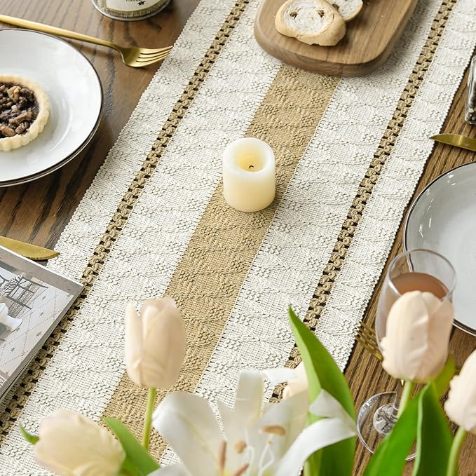 Artoid Mode Burlap Brown Rustic Woven Table Runner 12x36 Inch | Holiday - Image 4
