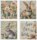 Vintage Bunny Swedish Dishcloths for Kitchen, Swedish Dish Cleaning Cloths for Floral，Papaya Reusable Paper Towels, 4 Pack Dish Towels for Kitchen, Reusable Dishcloths Washable