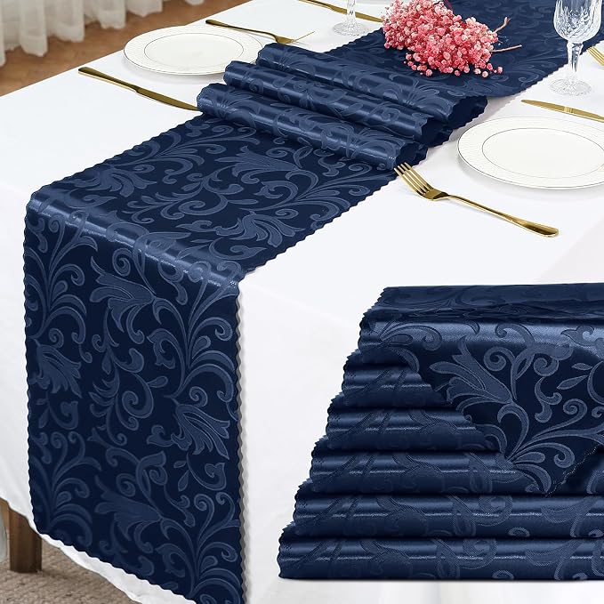 Damask Satin Table Runner, 12 x 108 Inch, 6 Pack | Bright Smooth Damask by Eychei